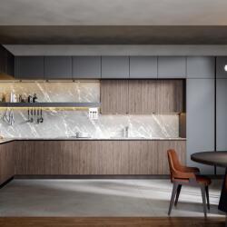 Palu Contemporary Kitchen With Ribbed Wood And Plain Elements